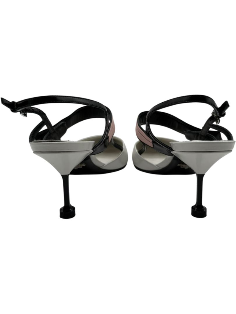 Prada White, Black & Blush Patent Leather Kitten Heels – Size 39.5