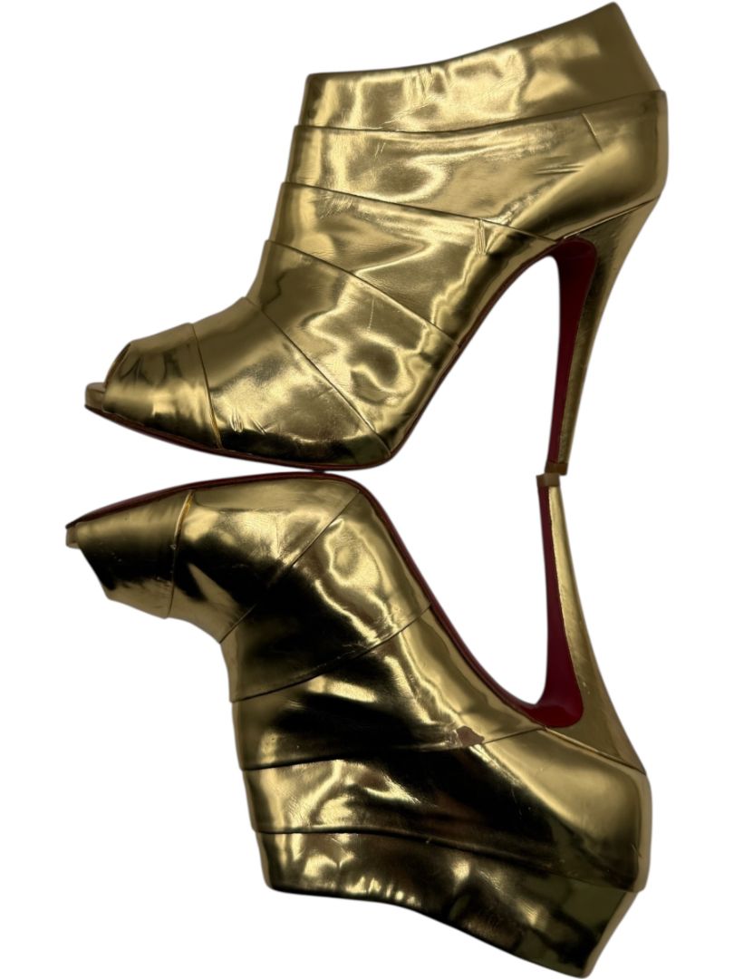 Christian Louboutin Gold Patent Leather Robot 120 Ankle Boots Size 39