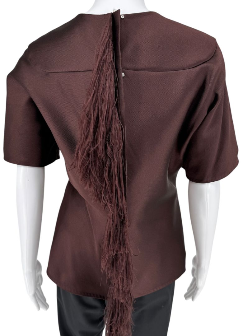 Alexander Wang Mahogany Short Sleeve Top with Fringed Back Detail