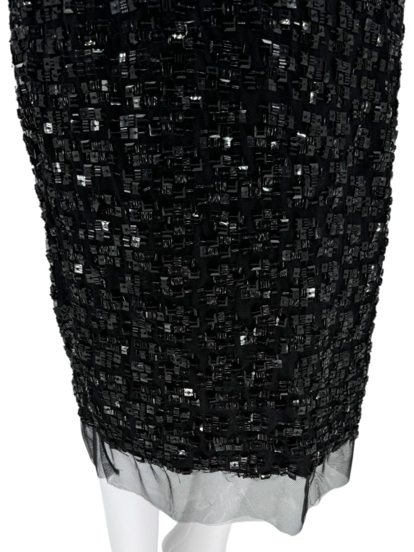 Pamella Roland Black Beaded Long Sleeve Dress - Size L
