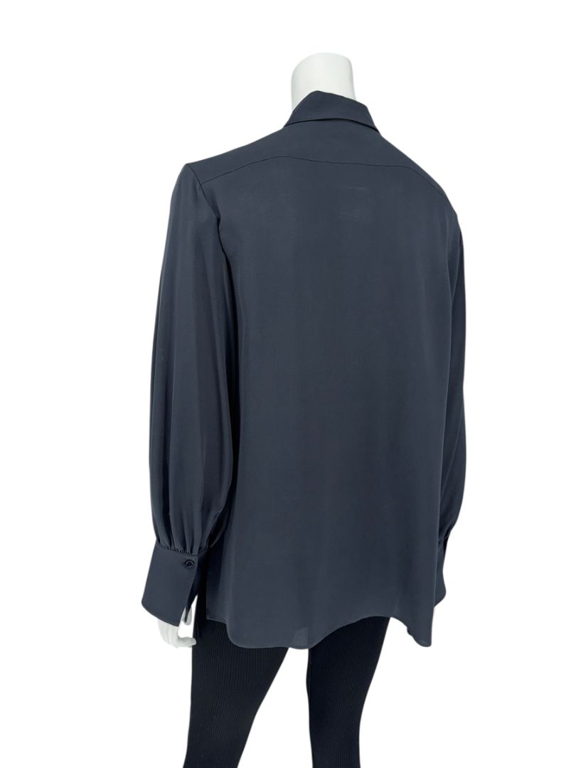 The RowThe Row Midnight Navy Silk Blouse with Twist-Sleeve Detail – Size M