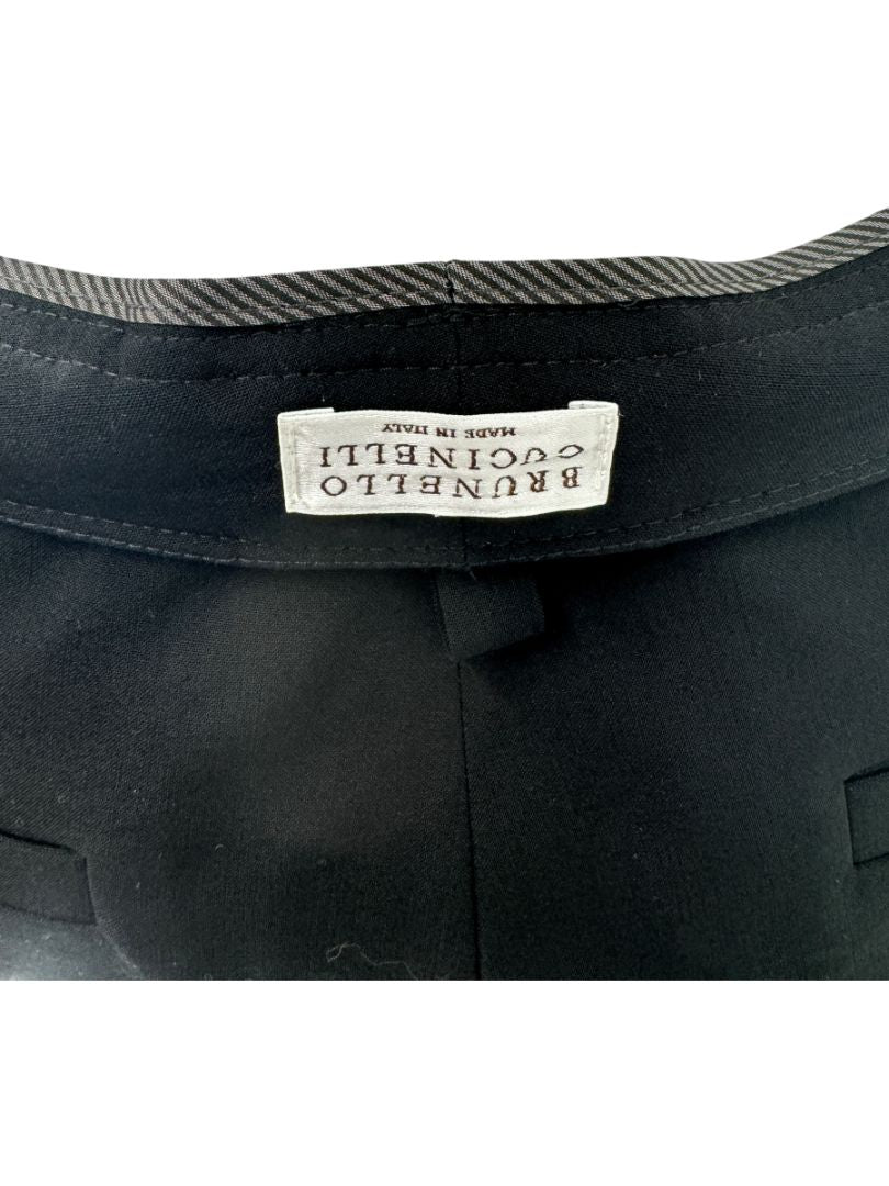 Brunello Cucinelli Black Tapered Wool Trousers with Monili Belt Loop-Size 10