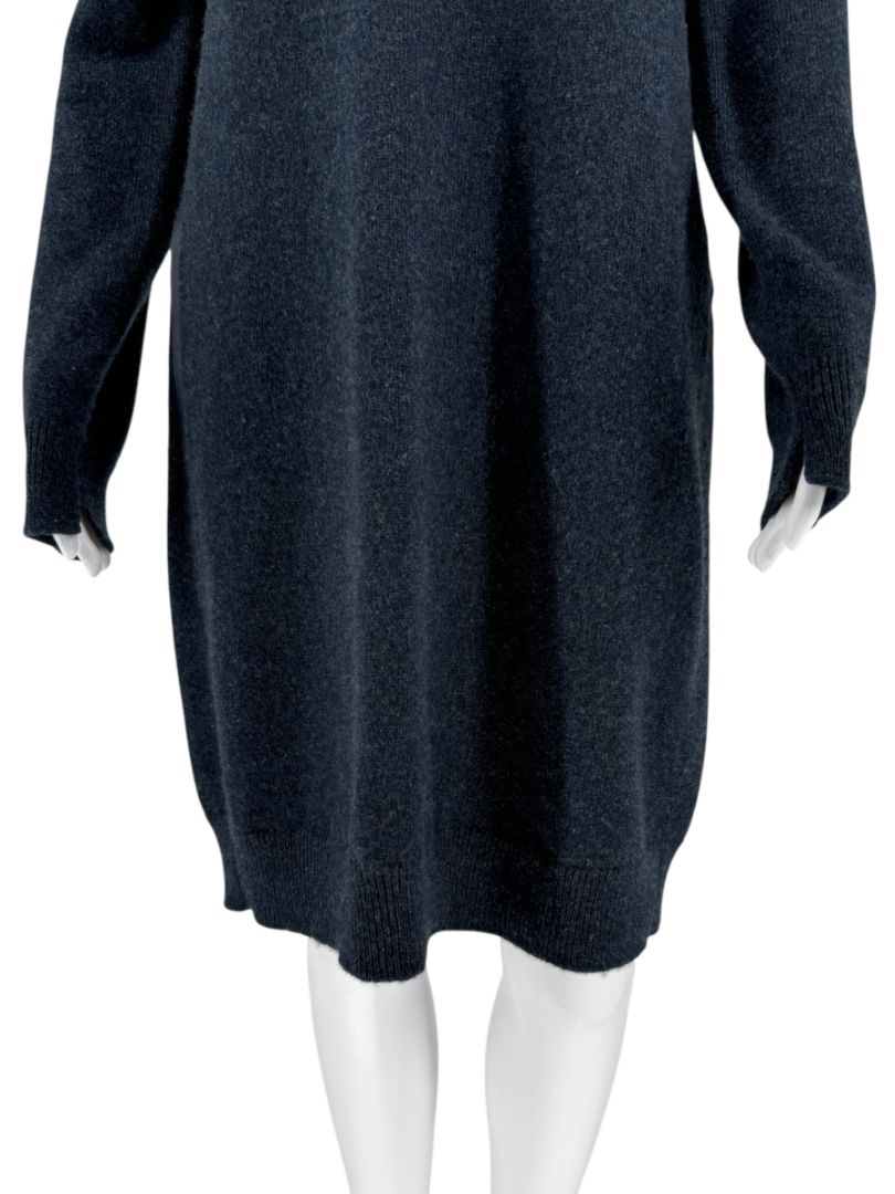 Loro Piana Navy Cashmere Split-Neck Tunic Sweater Dress – Size L