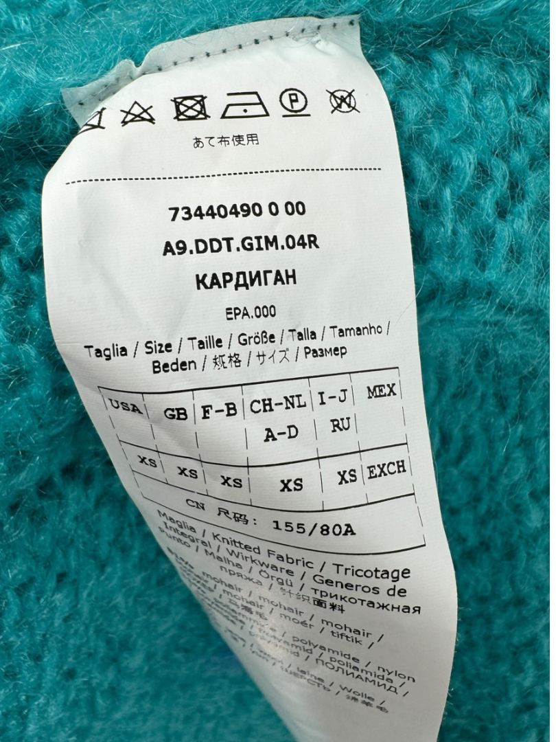 Max Mara Teal Open-Front Mohair Cardigan – Size XS