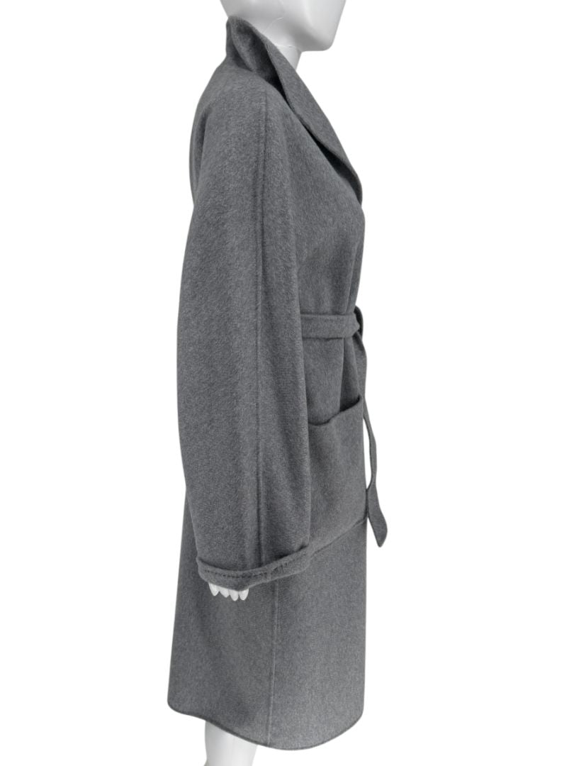 Max Mara ‘Manuela’ Belted Wrap Coat in Light Grey – Size US 10 / IT 44