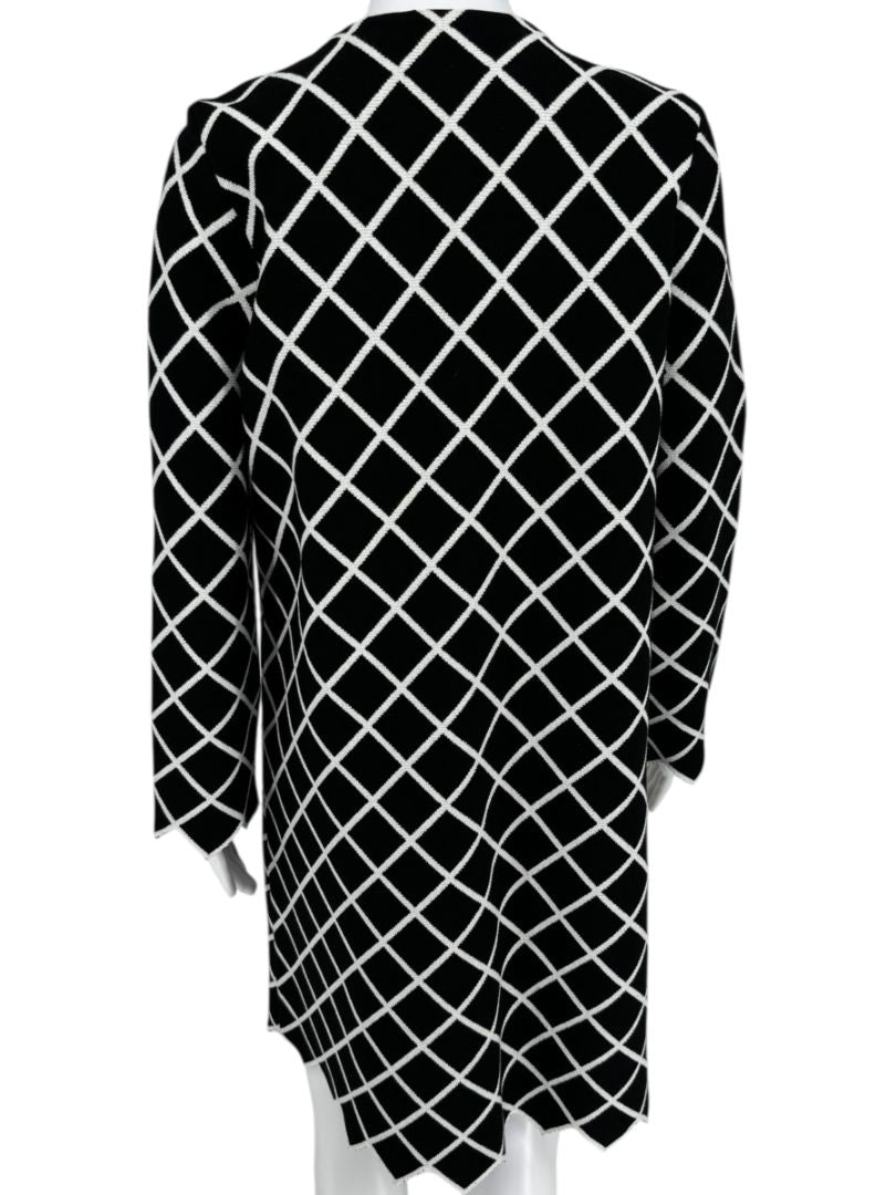 Oscar de la Renta Black & White Diamond-Pattern Knit Coat - Size M