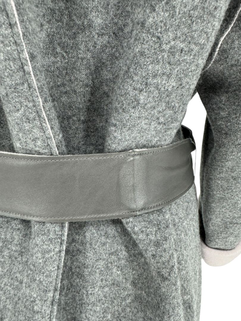 Agona Gray Double-Faced Cashmere Wrap Coat with Leather Belt – Size IT 42 (US 6)