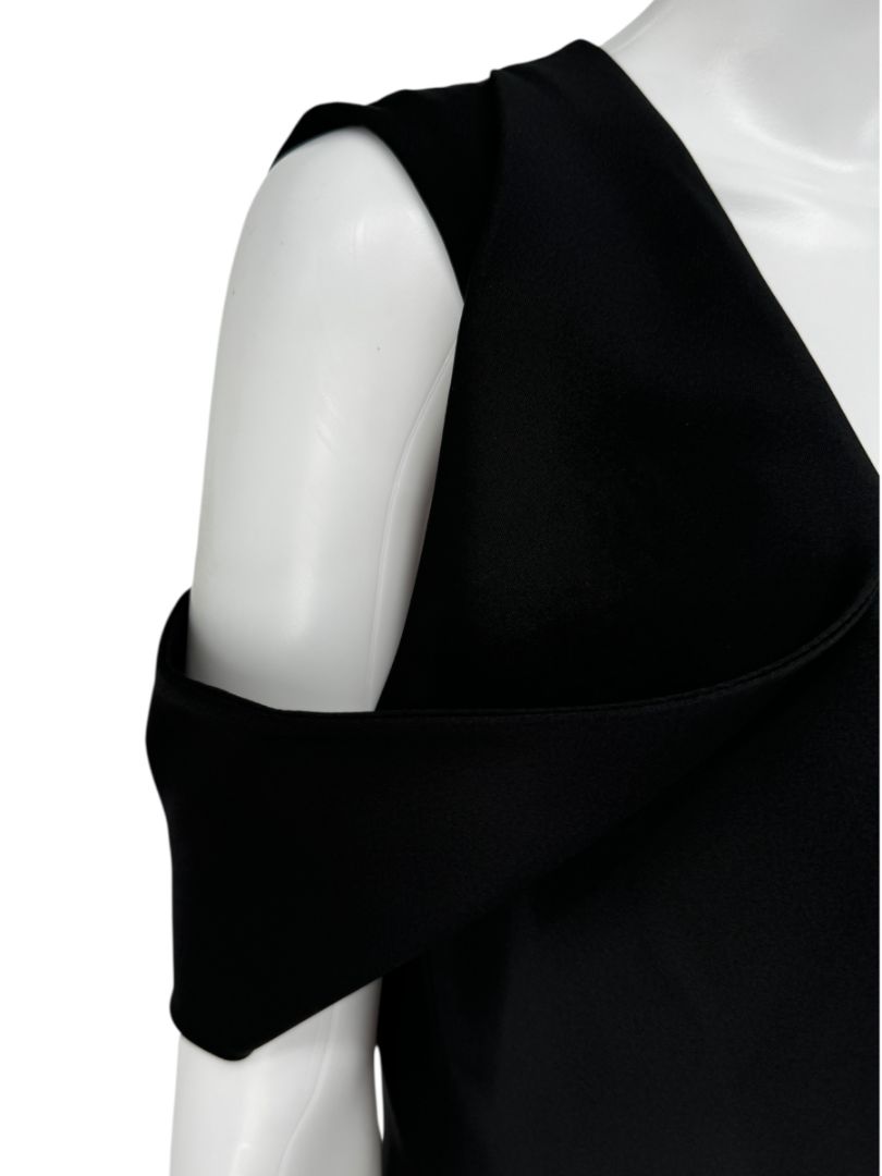 Akris Black Cold-Shoulder Silk-Blend Midi Dress – Size US 12
