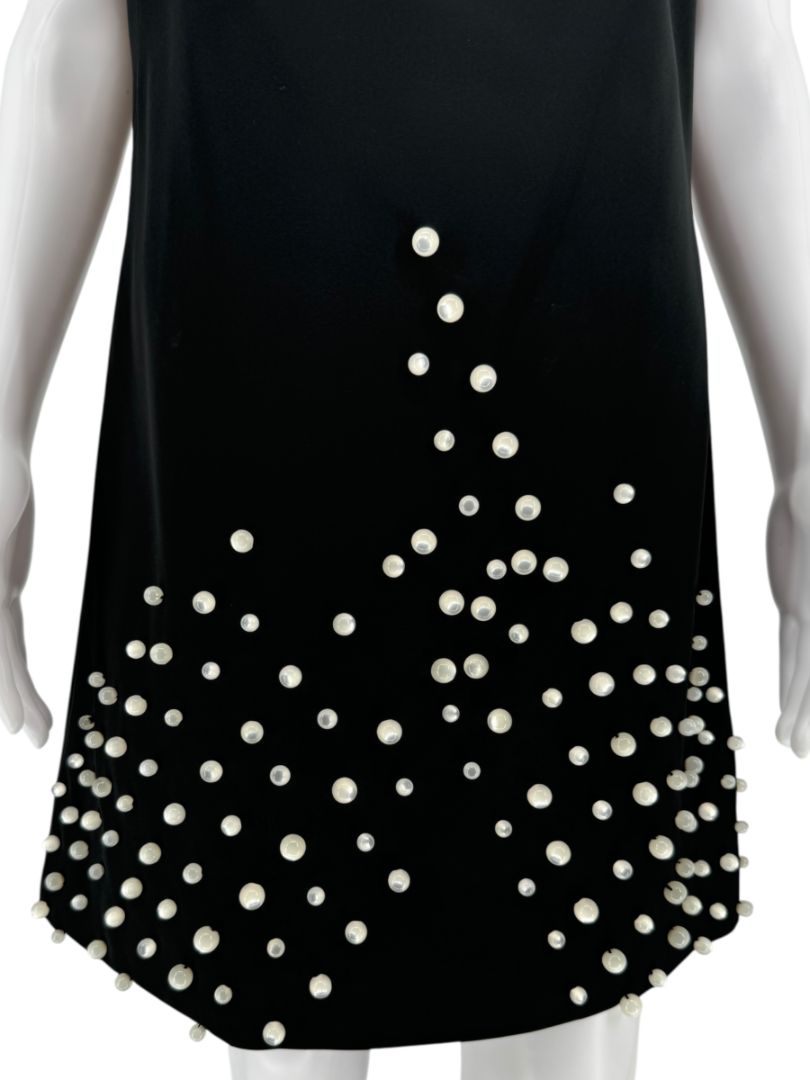 Pamella Roland Black Sleeveless Shift Dress with Pearl Embellishments – Large