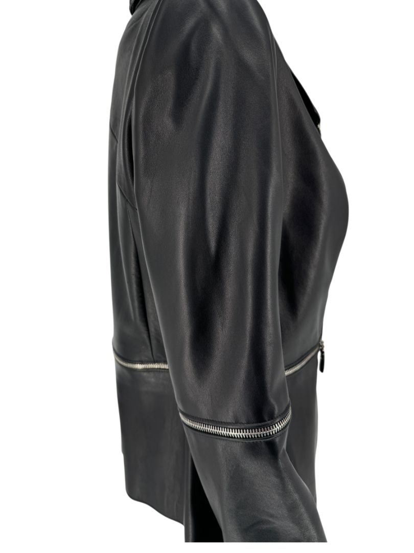 Pamella Roland Black Leather Moto Jacket - Large