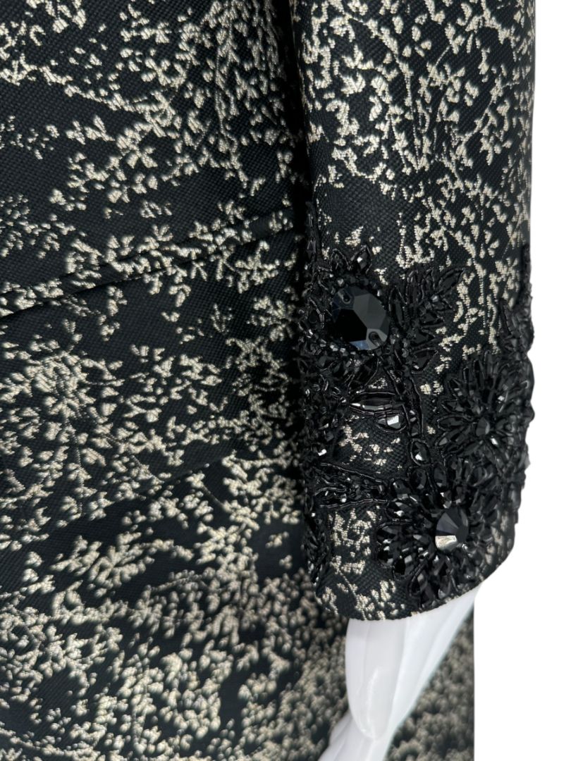 Pamella Roland Metallic Brocade Tuxedo Coat with Beaded Cuffs – Large