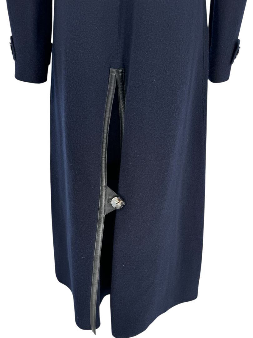 Giorgio Armani Navy Wool-Cashmere Coat with Leather Trim – Size 44