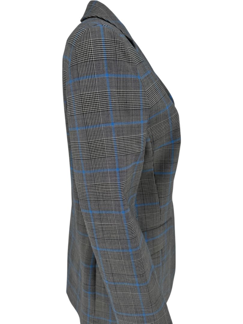Akris Punto Grey & Blue Glen Plaid Wool Pantsuit – Size 10–12
