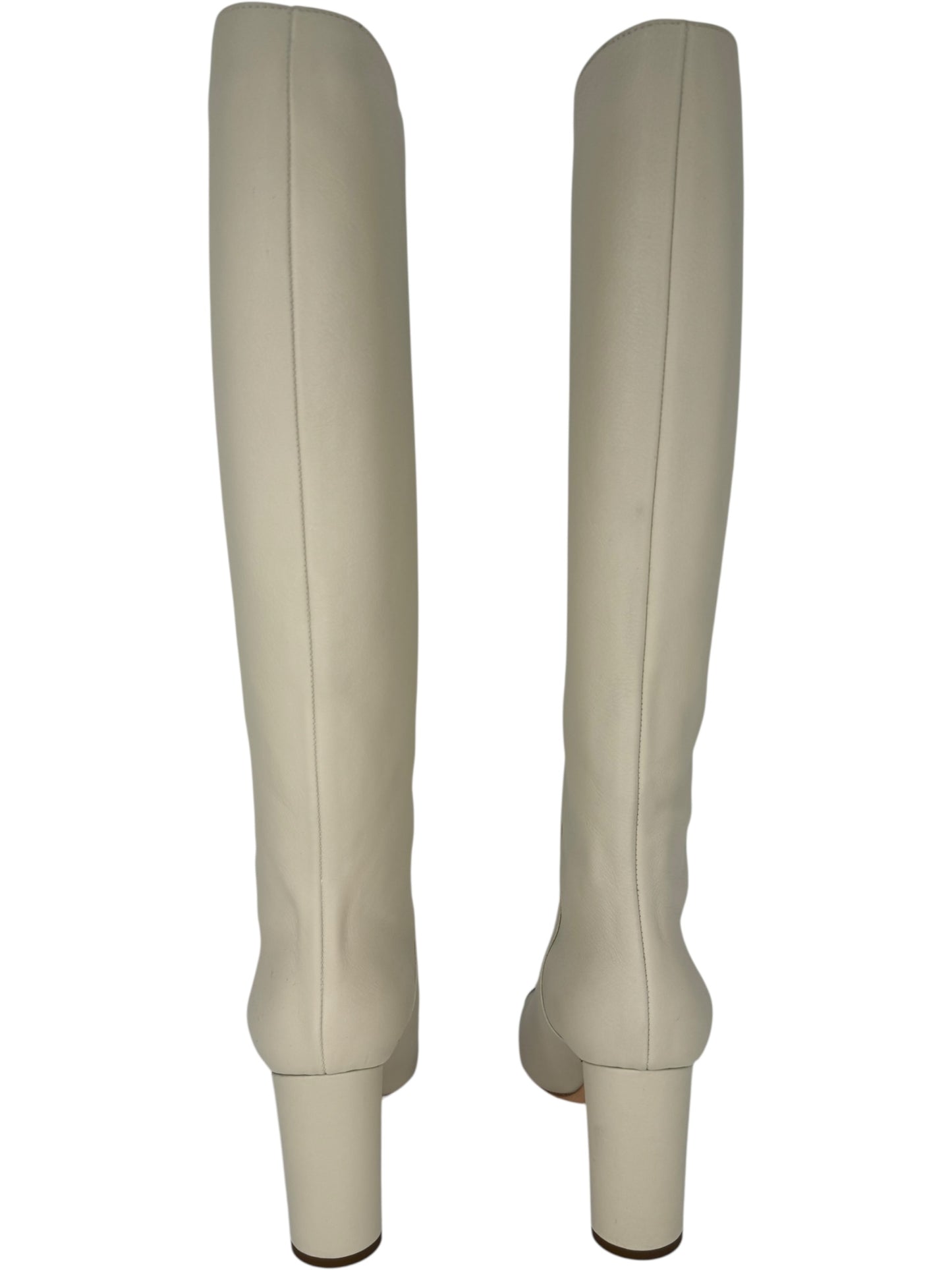 Louis Vuitton Ivory Leather Square-Toe Boots with Silver Cap – Size 39.5