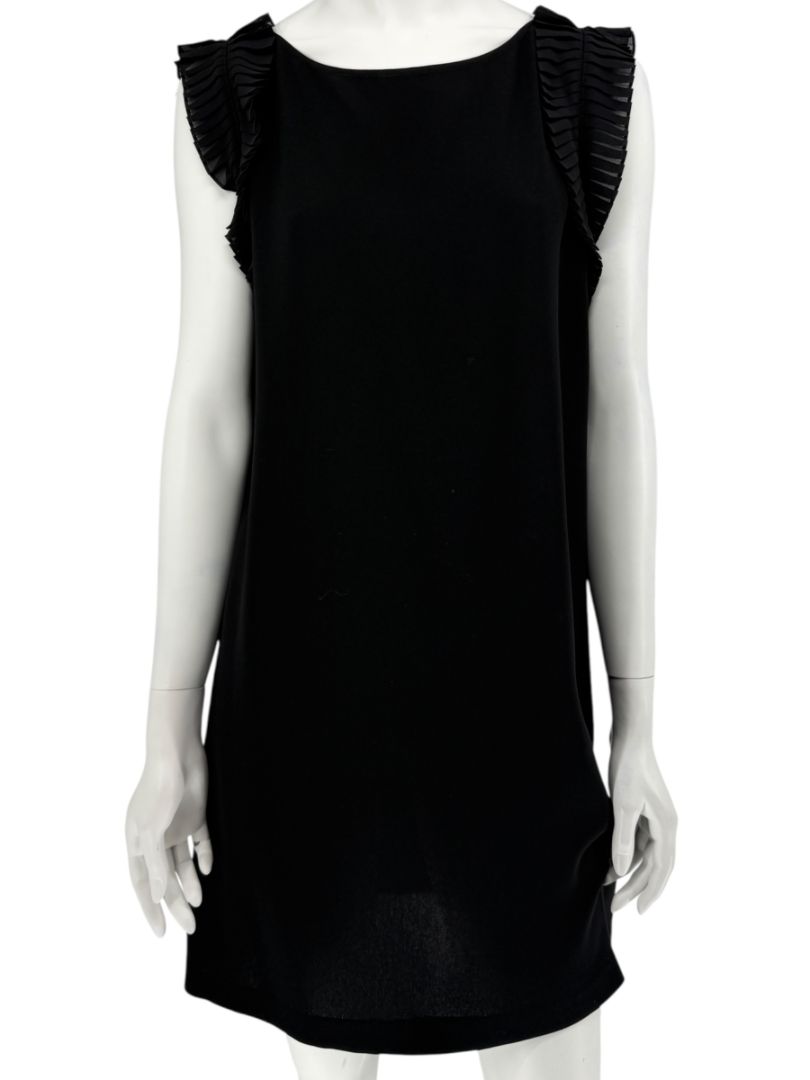 Lafayette 148 Black Shift Dress with Pleated Ruffle Sleeves – Size M
