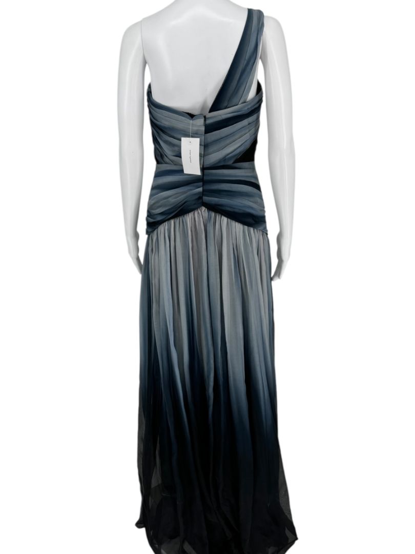Pamella Roland Sapphire Multi Silk Draped One-Shoulder Gown – Size 6