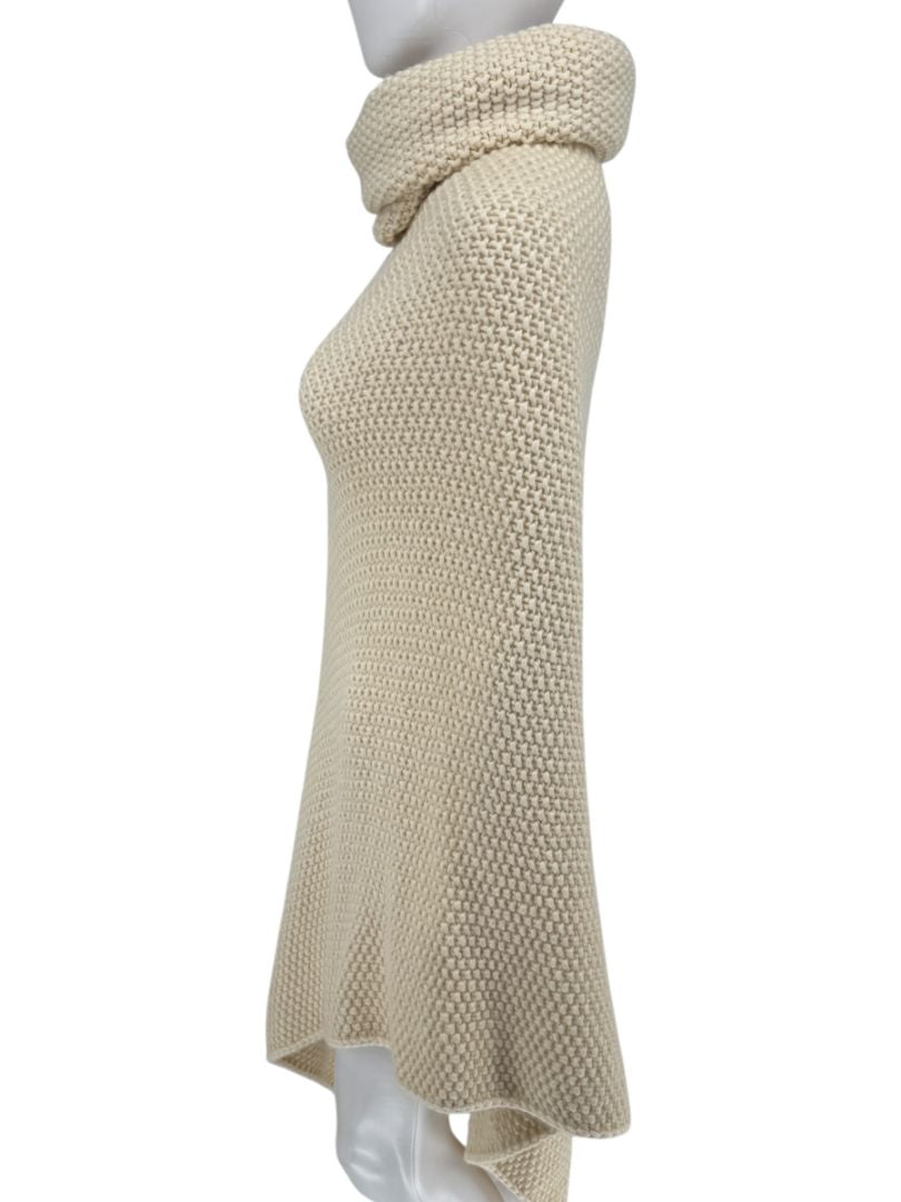 Pamella Roland Cream Hand-Knit Asymmetrical Turtleneck Sweater – O/S