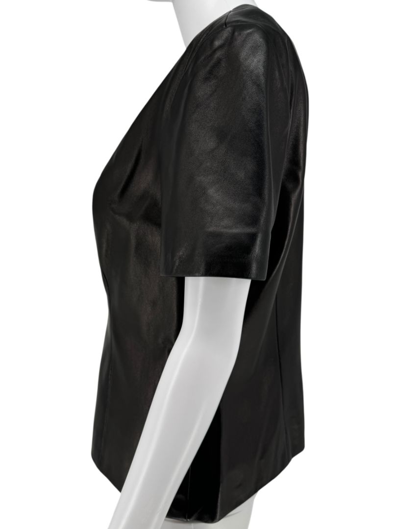 Pamella Roland Black Lambskin Leather Zip-Front Top – Large