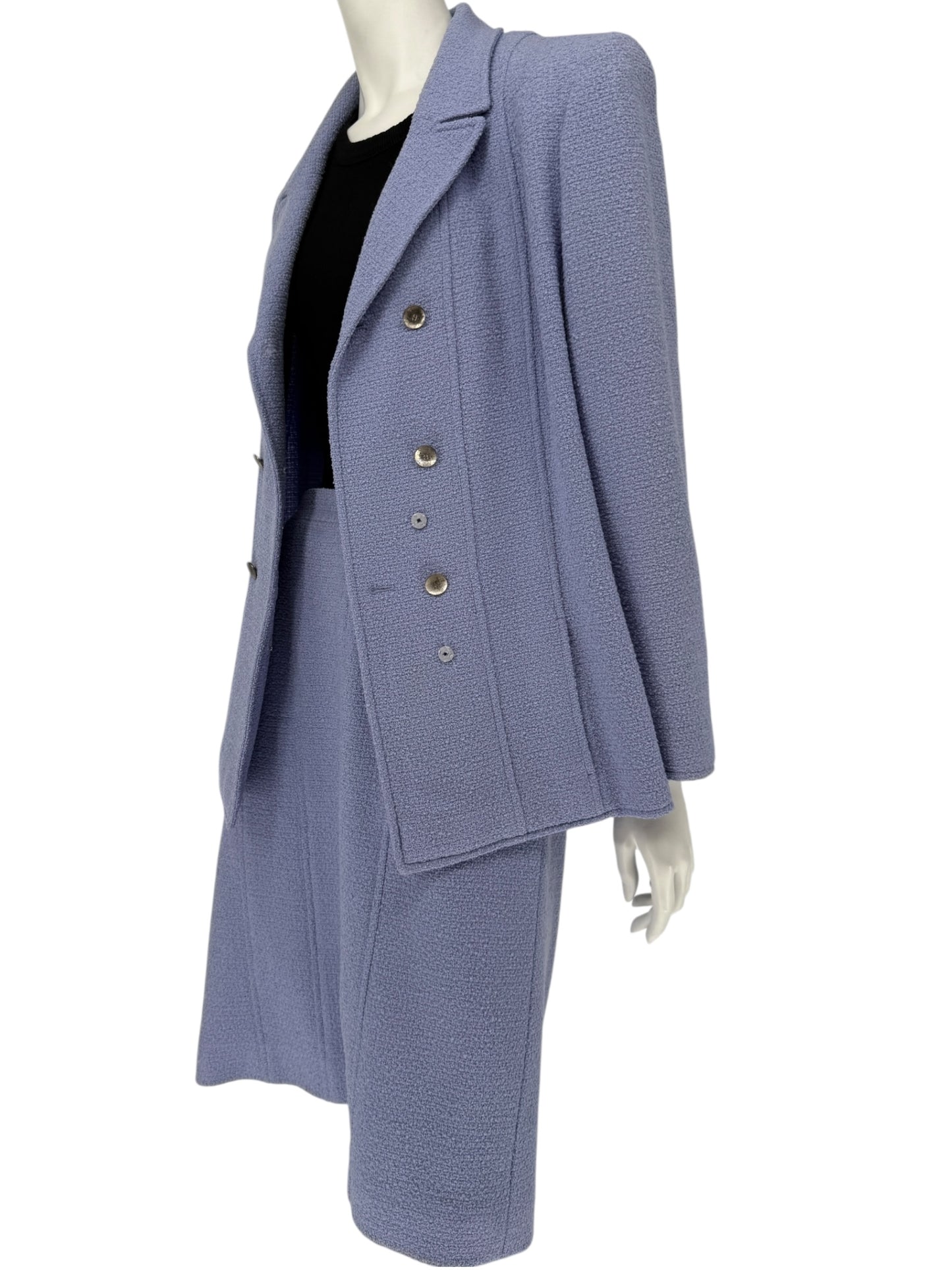 Fall 1998 Chanel Boutique Periwinkle Tweed Skirt Suit – Size FR 46