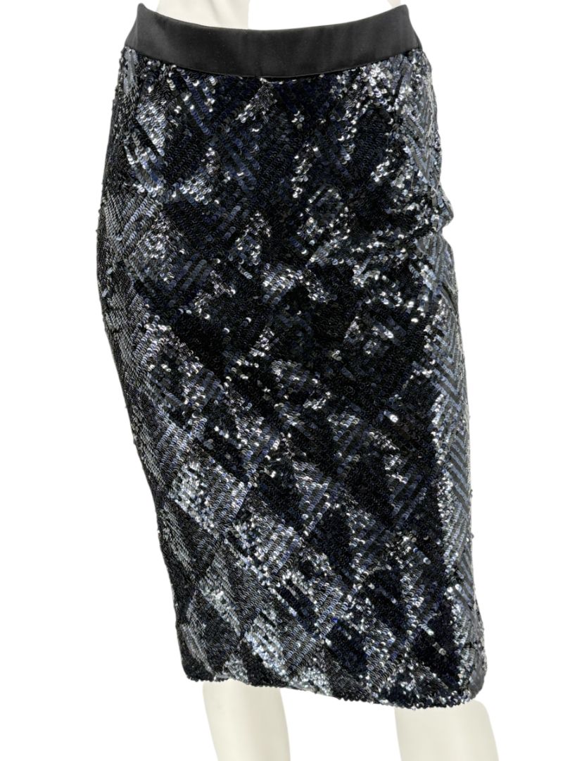 Pamella Roland Black Sequin Pencil Skirt – Large
