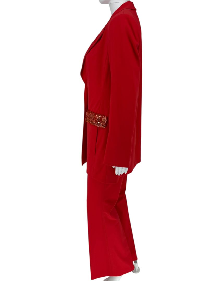 Pamella Roland Red Crystal Embellished Pocket Pant Suit – Large
