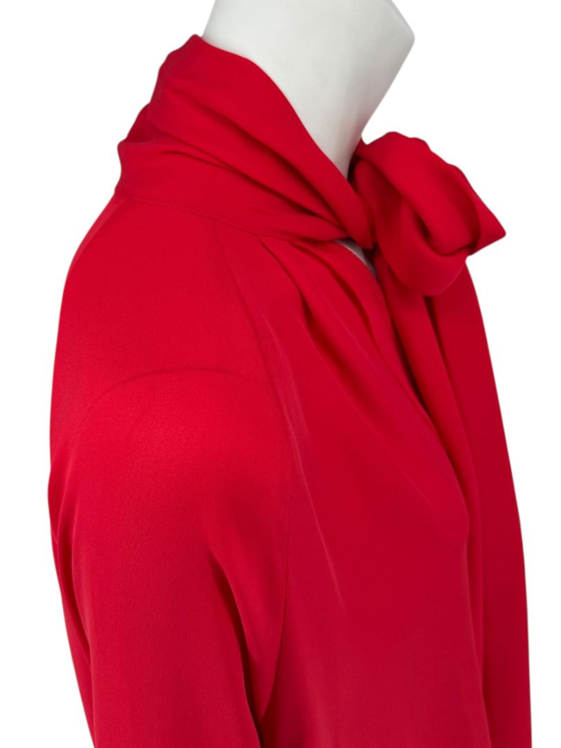 J.C. Obando Red Silk Tie Cuff Blouse – Size 8