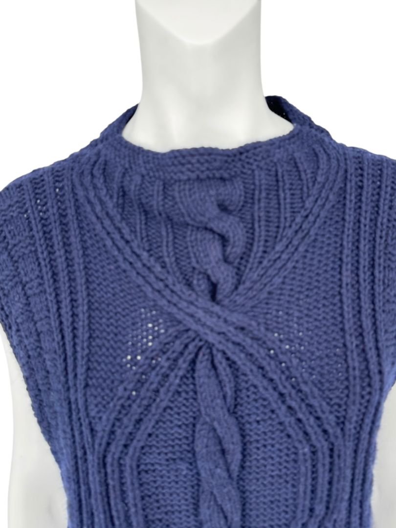 HANIA by Anya Cole Navy Hand-Knit Cable Vest – O/S