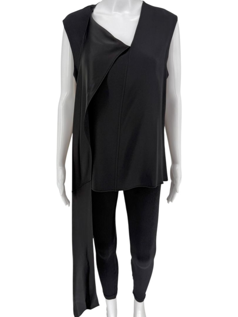 Adam Lippes Black Sleeveless Draped Collar Top – Size 12