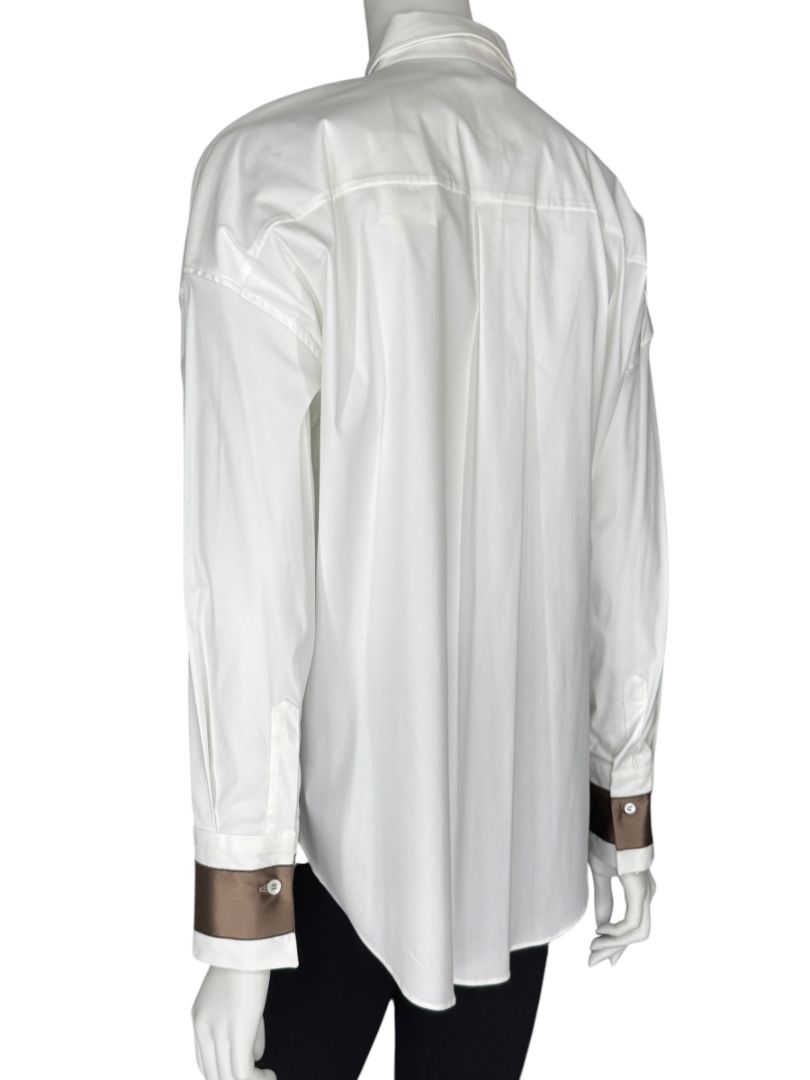 NWT Brunello Cucinelli White Relaxed Satin Cuff Blouse – Size M