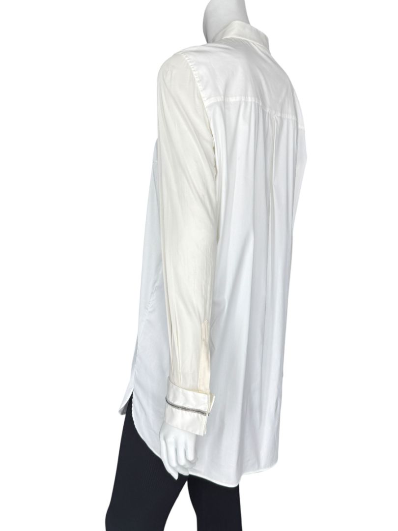 Brunello Cucinelli White Long Sleeve Blouse with Monili Trim Cuffs – Size XL