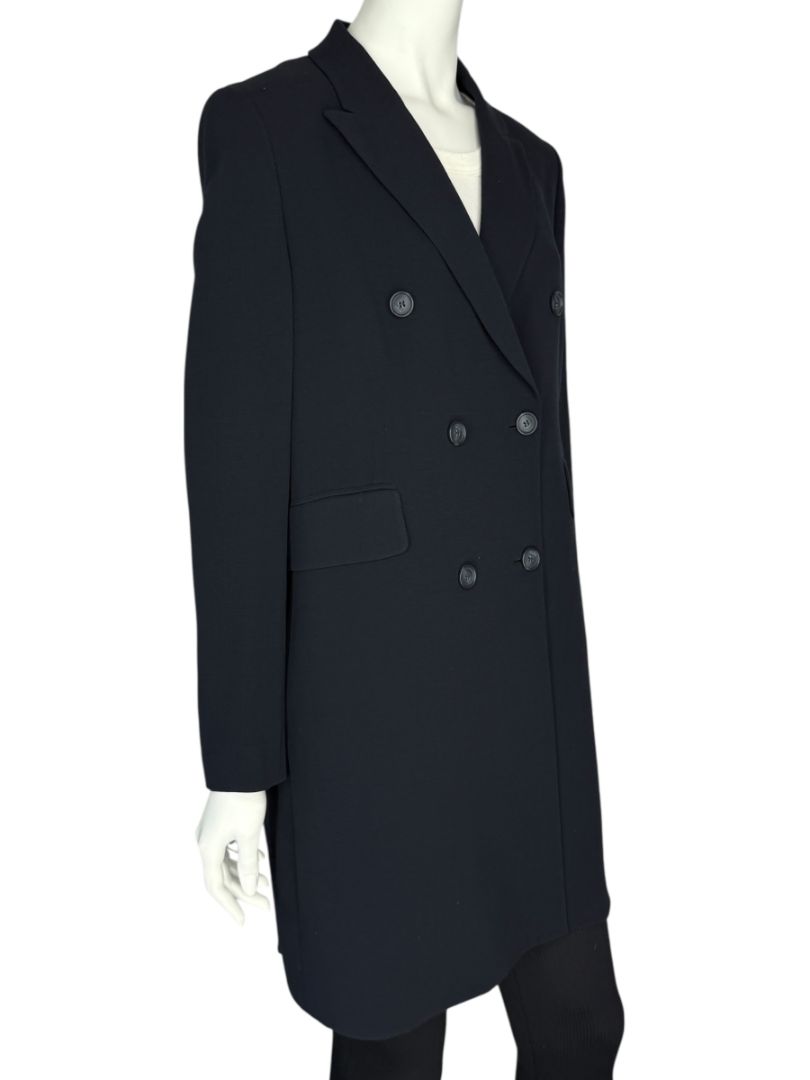 Akris Navy Wool-Blend Double-Breasted Longline Blazer Coat – Size US 8