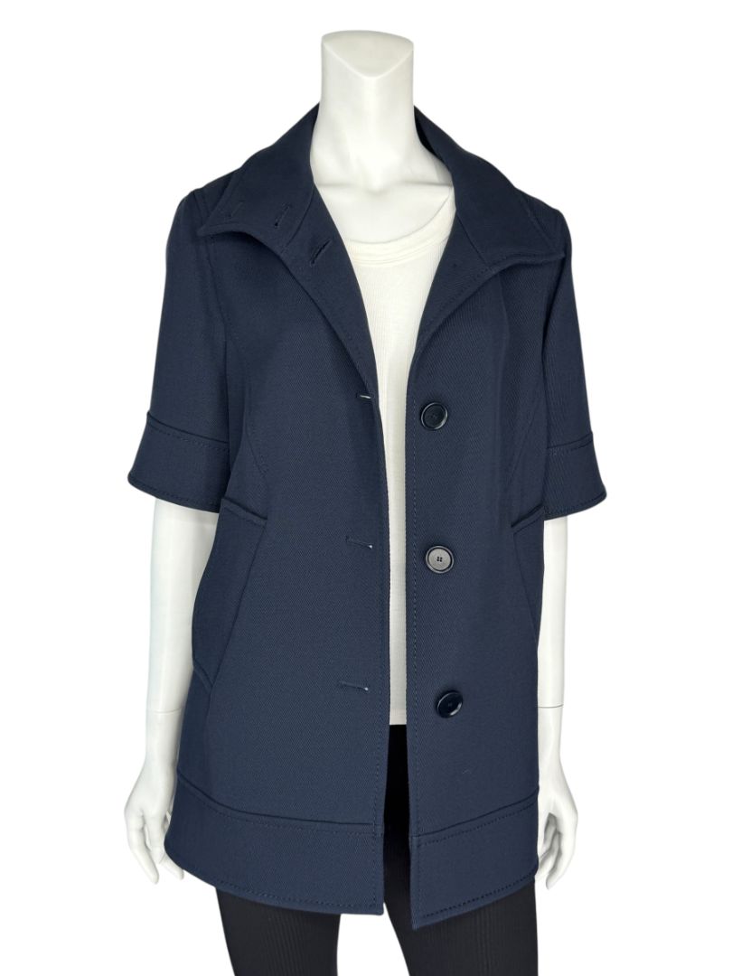 Akris Punto Navy Virgin Wool Short-Sleeve Coat – Size US 8