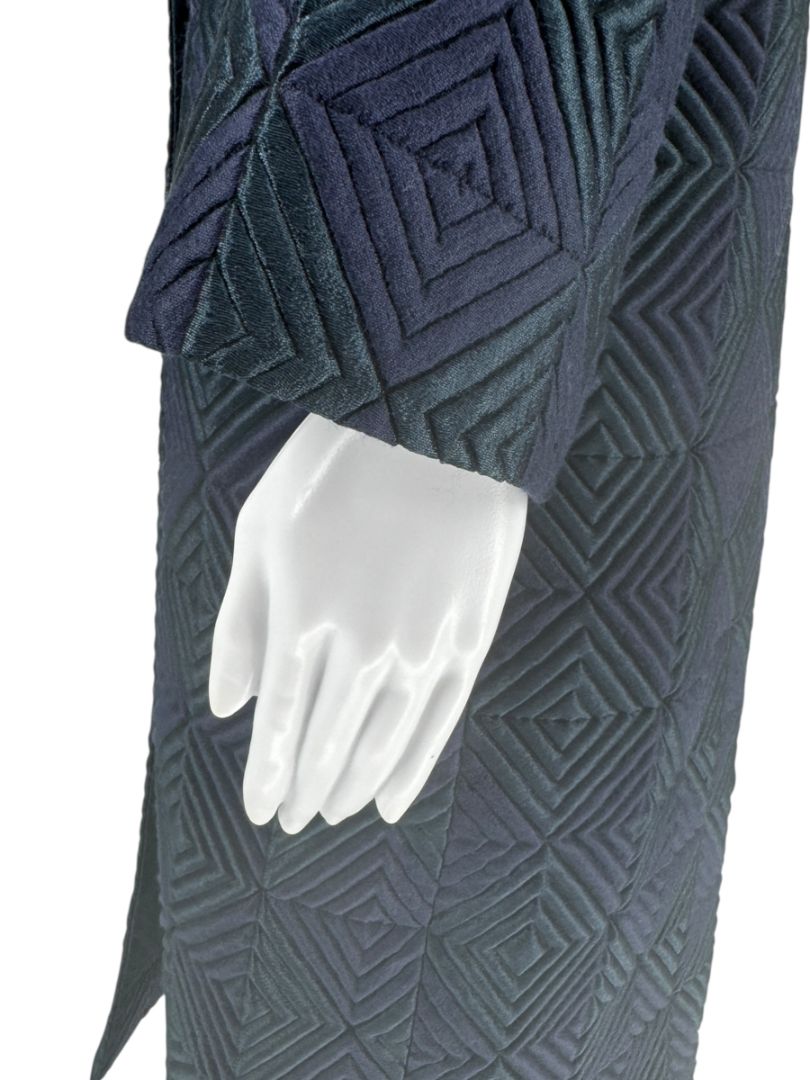 Pamella Roland Navy Geometric-Quilted Long Coat – Large