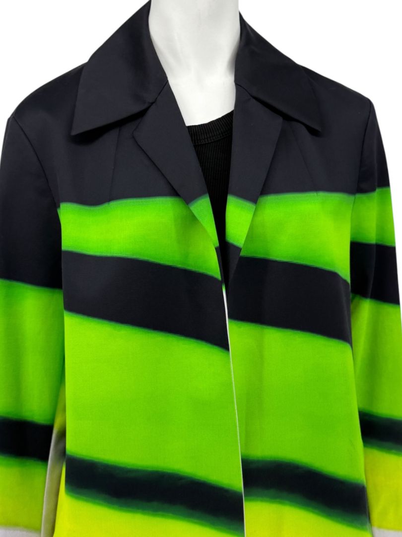 Dries Van Noten Black/Green Coat with Notched Lapels - FR 34