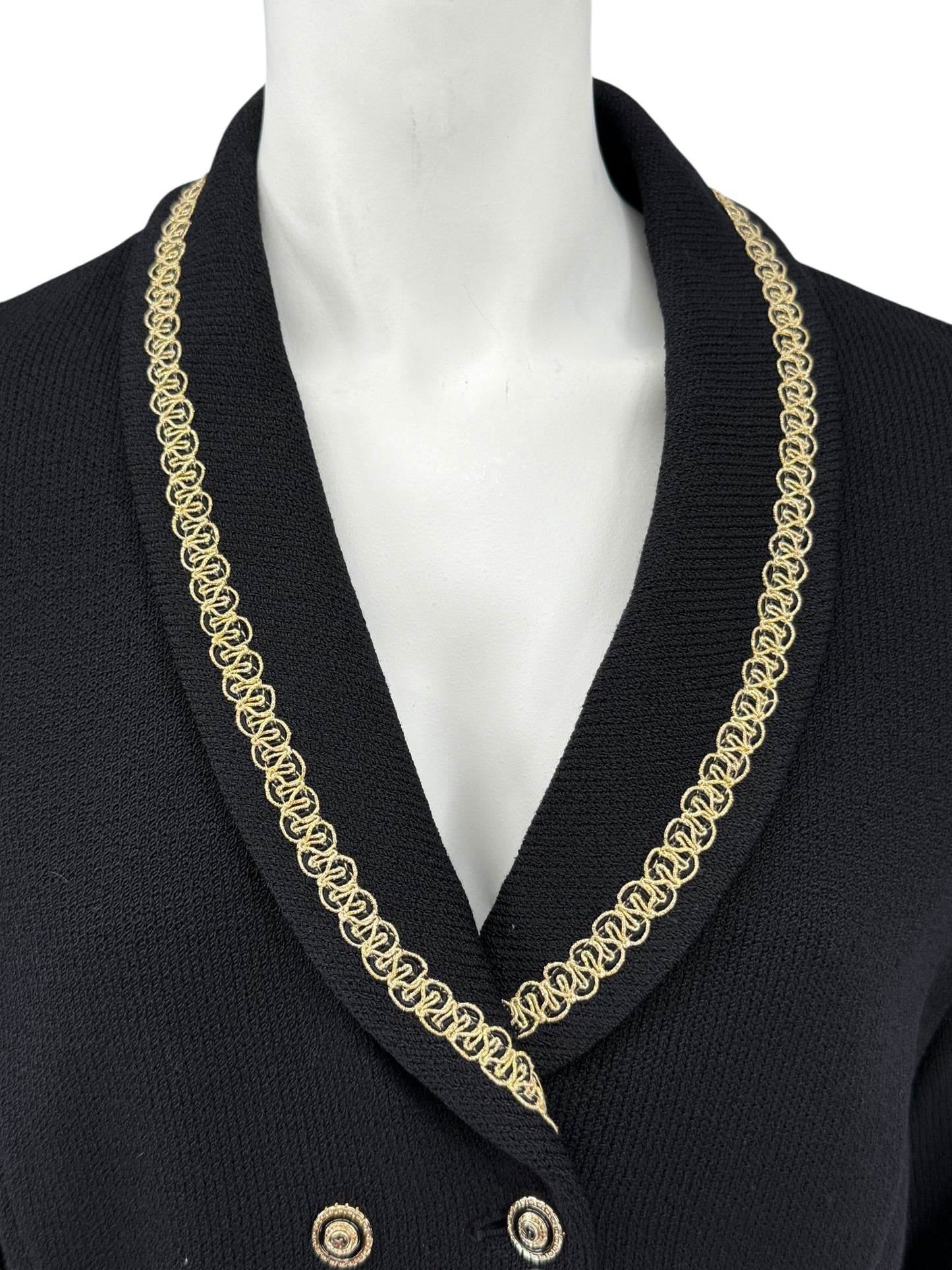 St. John Collection by Marie Gray Black Knit Blazer with Gold Trim – Size 10