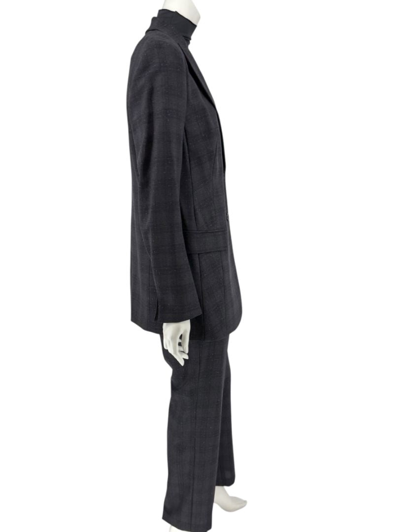 Akris Punto Grey Wool Suit with Purple Fleck Detailing – Size US 10