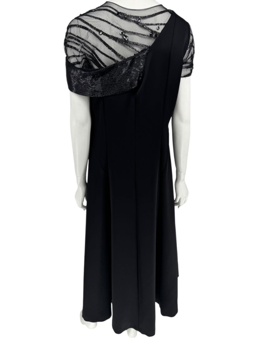 Pamella Roland Black Beaded Illusion Gown – See Measurements – Large