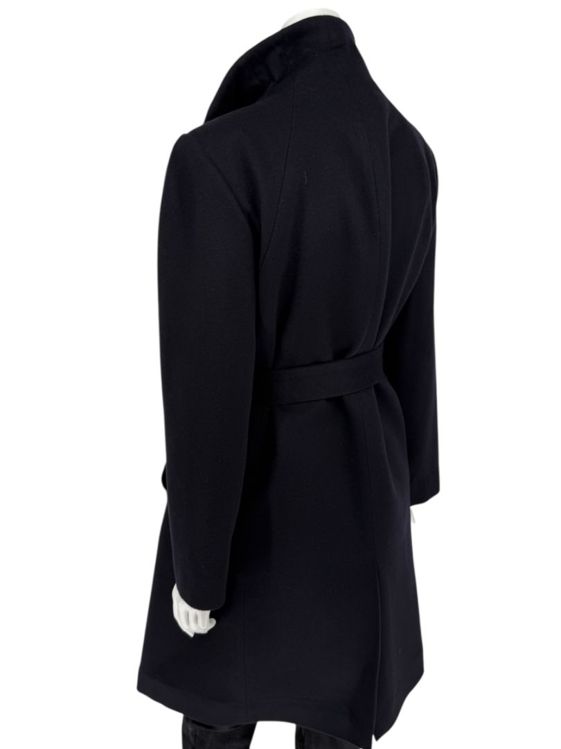 Pamella Roland Wide Shawl Collar Black Wool Belted Coat - Large