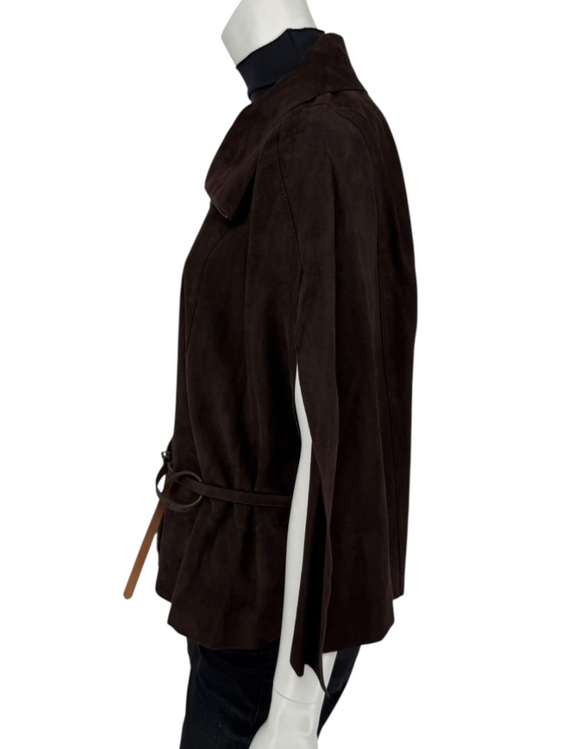 Akris Chocolate Brown Suede Cape Jacket – Size 12