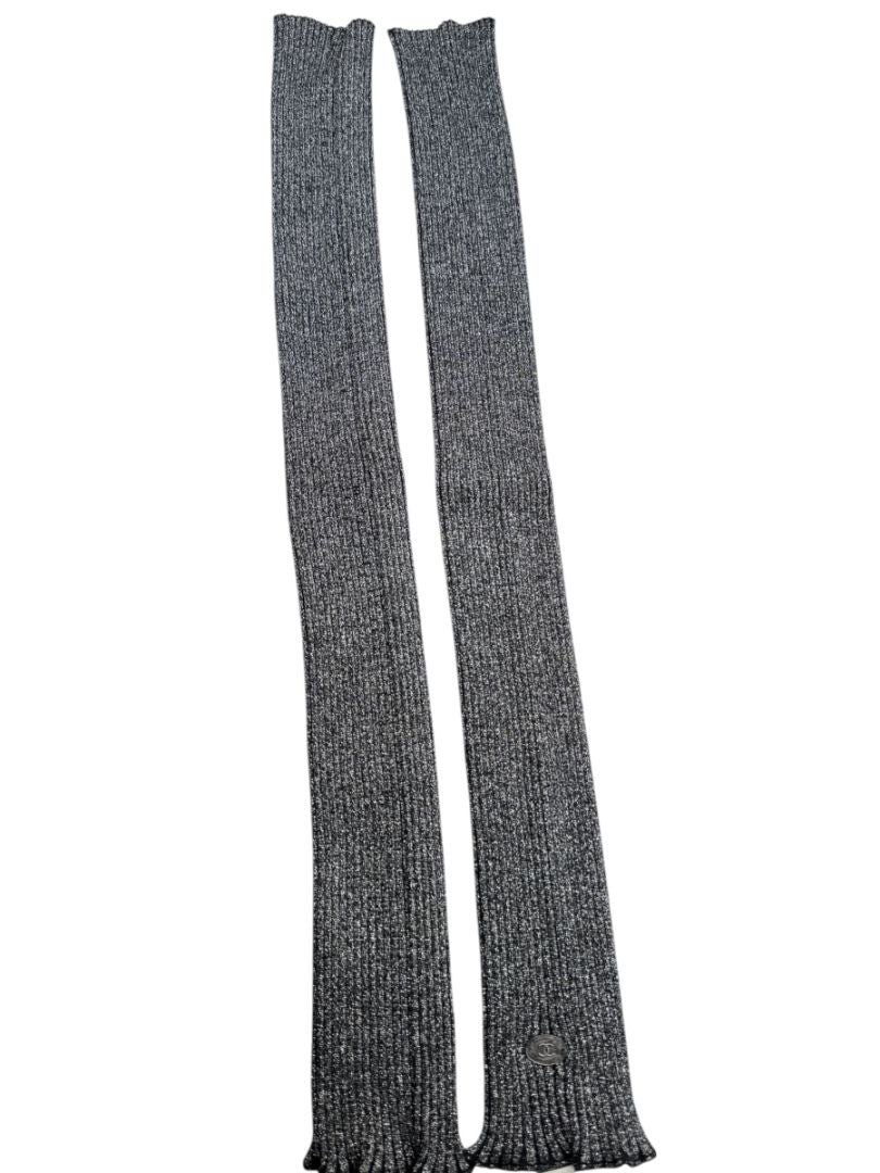 Chanel Gunmetal Silver Ribbed Long Fingerless Gloves with Box