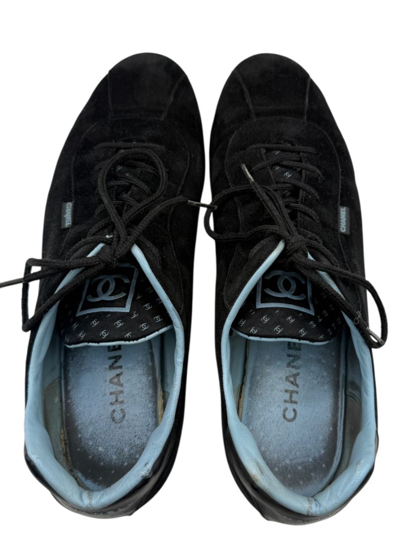 Chanel Black Suede Lace-Up Sneakers – Size 40