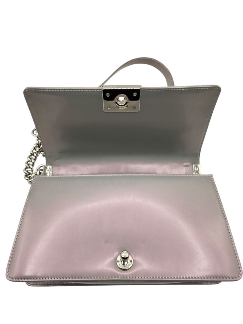 Chanel Lilac Iridescent Patent Calfskin Medium Boy Bag Silver Hardware w/ Box & Card