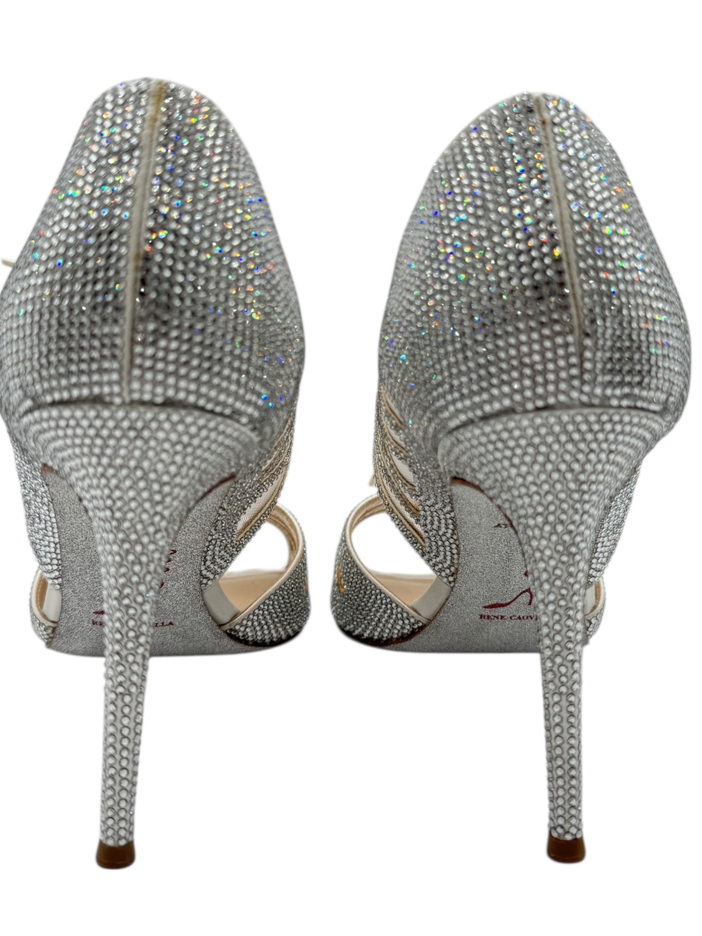 BNIB René Caovilla Silver Crystal Mesh Lace-Up Heels – Size 39