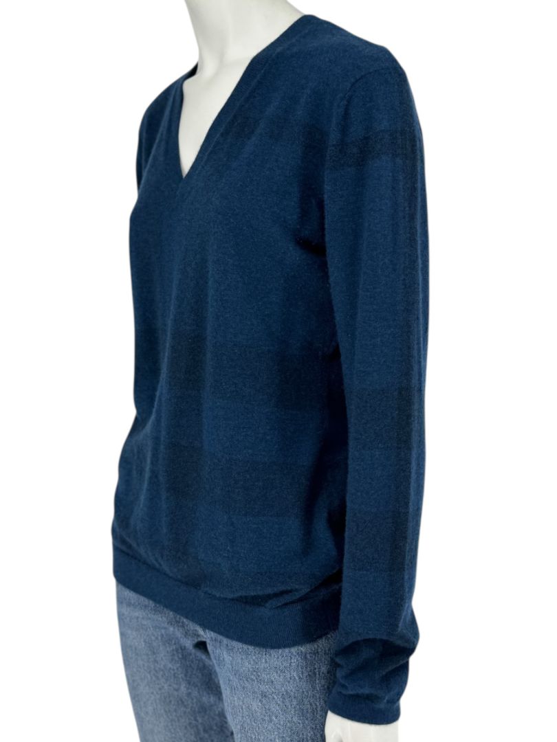Burberry London Blue V-Neck Cashmere Sweater – Size XL