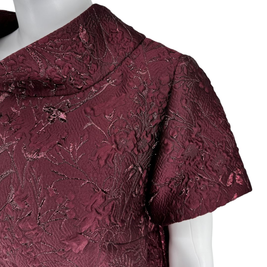 Pamella Roland -Wine Brocade Metallic Floral Dress & Coat Set - Size 8/10