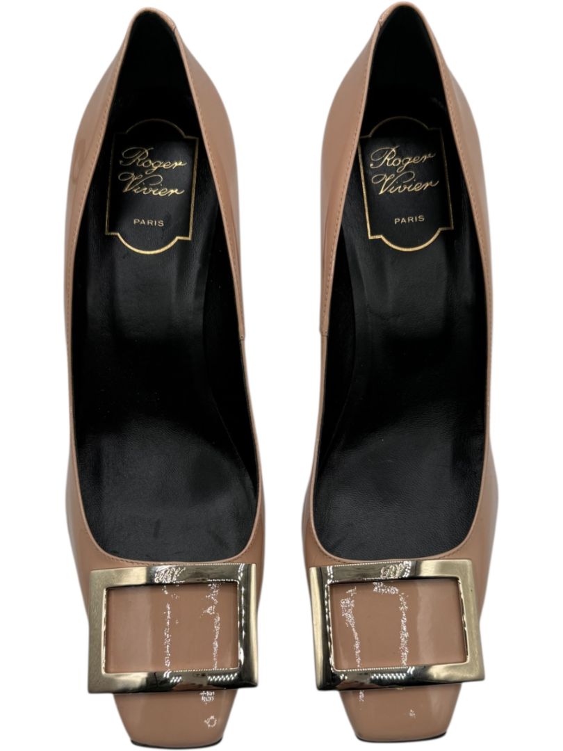 Roger Vivier Belle Vivier Patent Leather Pumps in Nude – Size 39.5