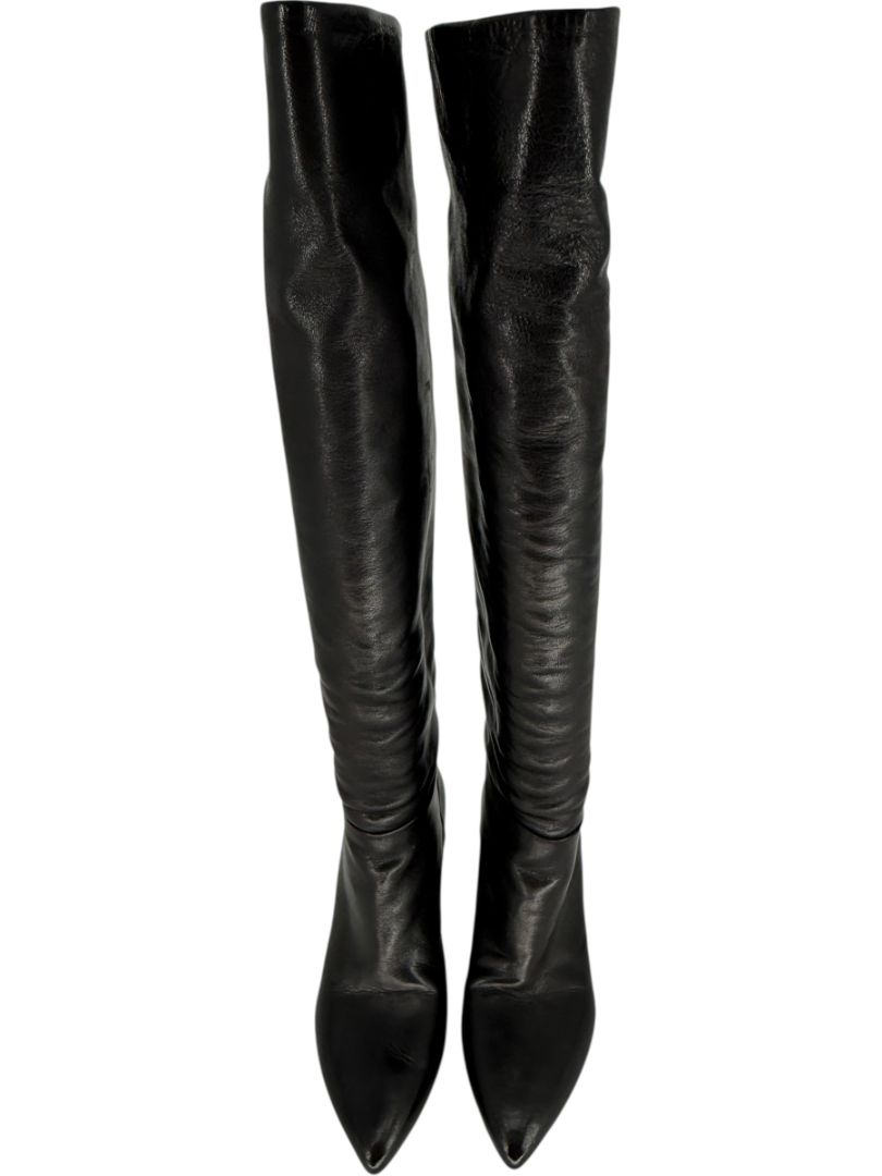 Prada Black Leather Knee-High Boots – Size 39.5