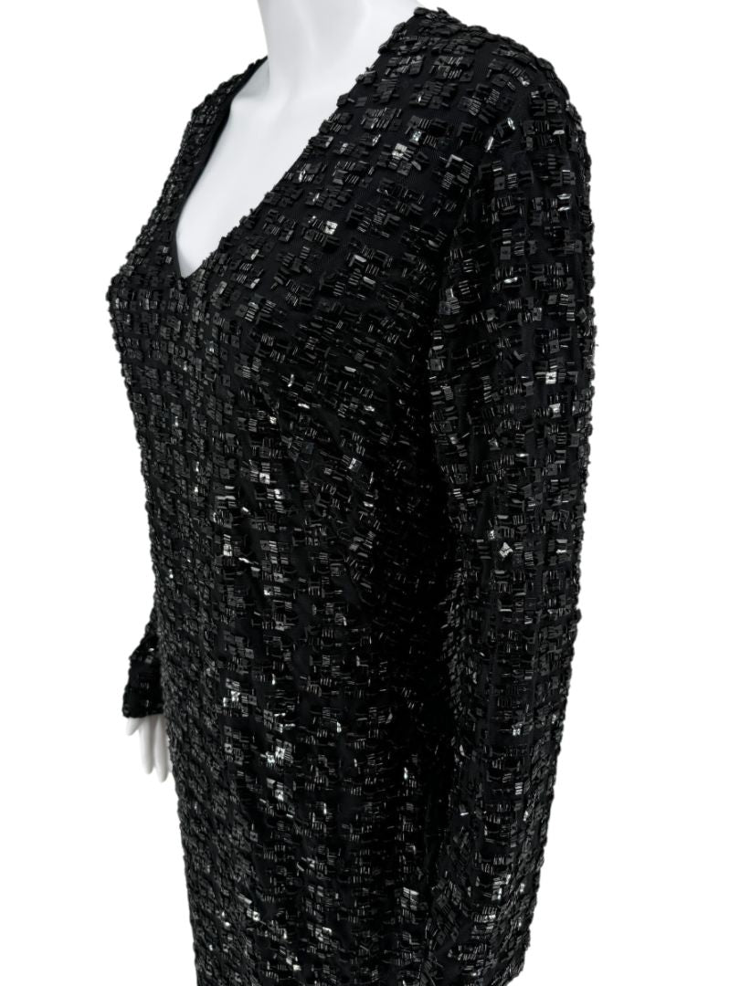 Pamella Roland Black Beaded Long Sleeve Dress - Size L