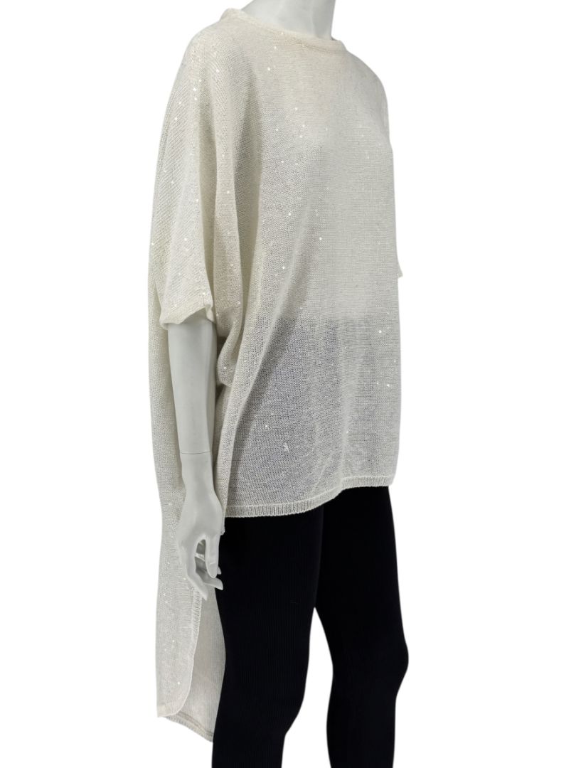 Brunello Cucinelli Ivory Hi-Low Sequin Knit Tunic – Size L