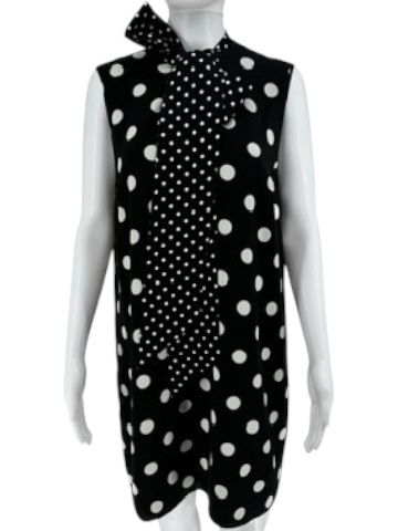 Andrew Gn Black & White Polka Dot Sleeveless Silk Shift Dress - Size 46
